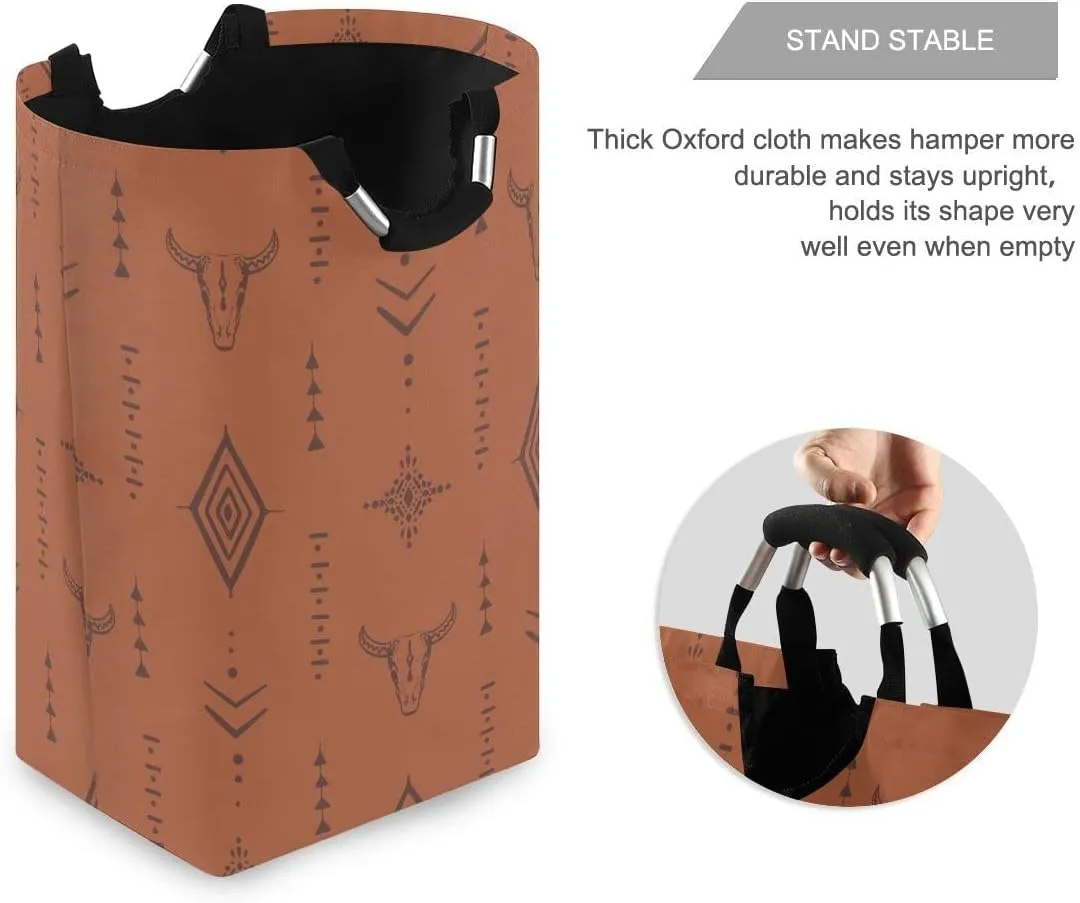 Western Bull Boho Large Laundry Hamper Basket, Collapsible Laundry Bag Storage Bins Baskets with Handles for Laundry, Bedroom, Home Decor