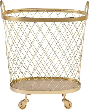 Wheeled Laundry Basket, Gold Laundry Hamper, Rolling Laundry Basket, Metal Iron Laundry Basket on 360°Wheels, for Bathroom Living Room, or Bedroom
