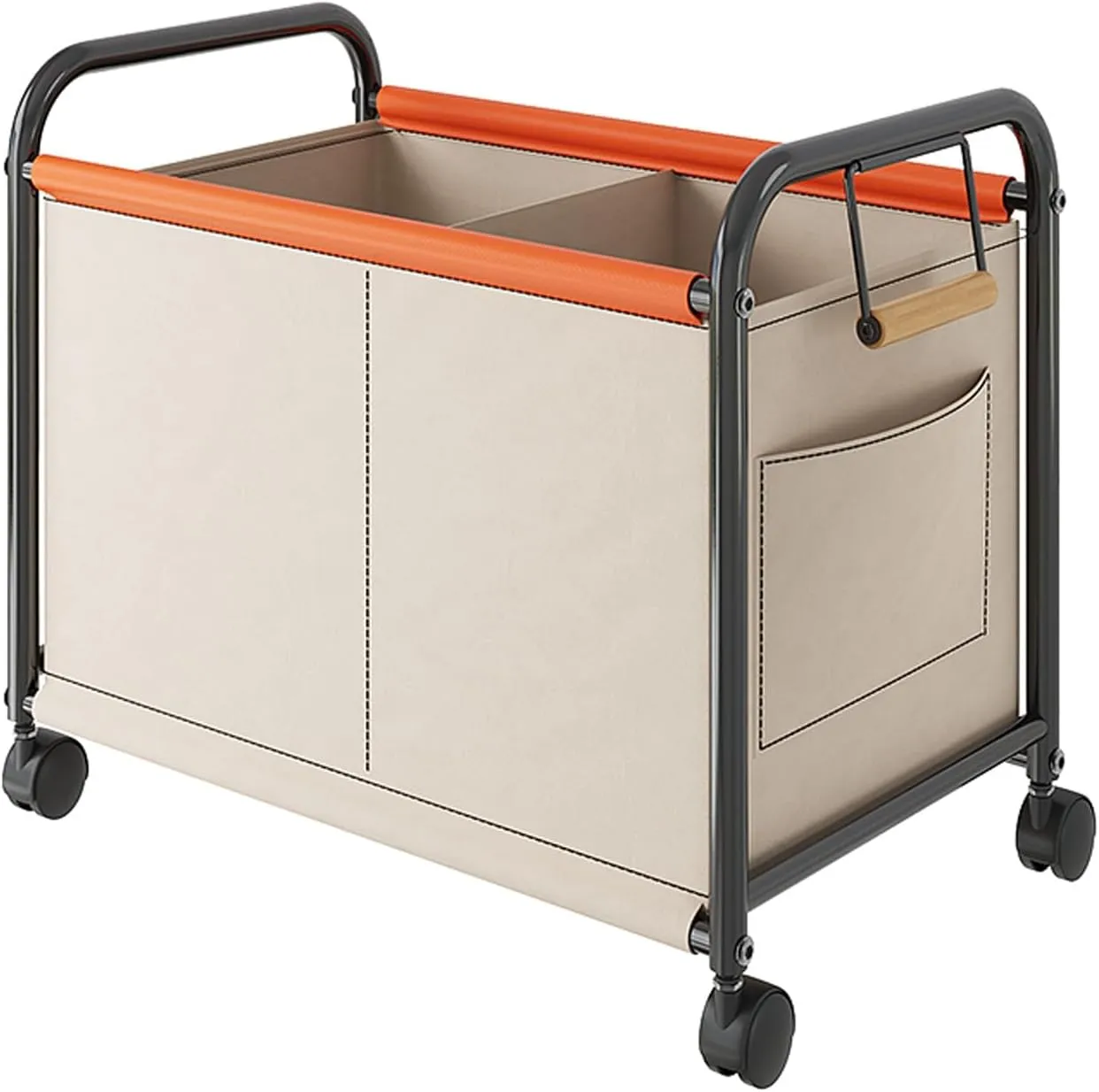 Wheeled Laundry Basket with Oxford Fabric Bag, Clothes Storage Basket, Partition Design Rolling Laundry Basket Storage Cart for Bathrooms, Bedrooms, Dormitories, Laundry Rooms(Beige,64x37x65cm/25x15x2
