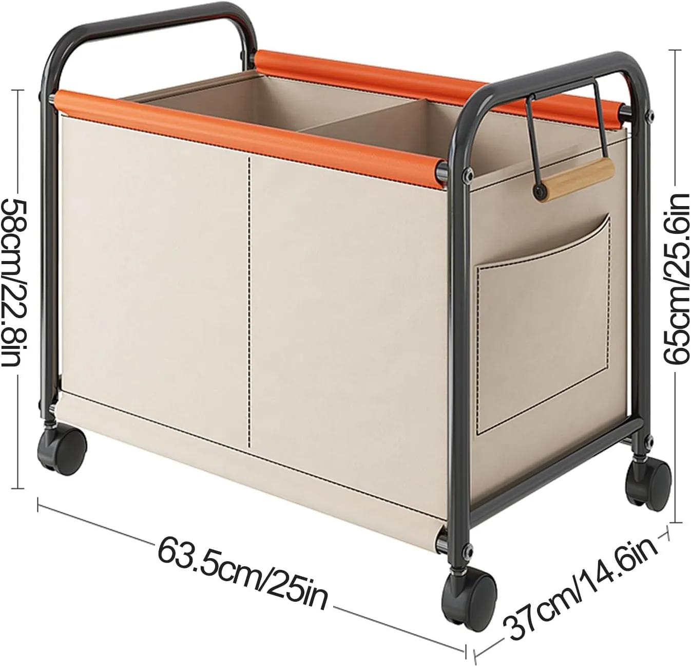 Wheeled Laundry Basket with Oxford Fabric Bag, Clothes Storage Basket, Partition Design Rolling Laundry Basket Storage Cart for Bathrooms, Bedrooms, Dormitories, Laundry Rooms(Gray,64x37x65cm/25x15x26