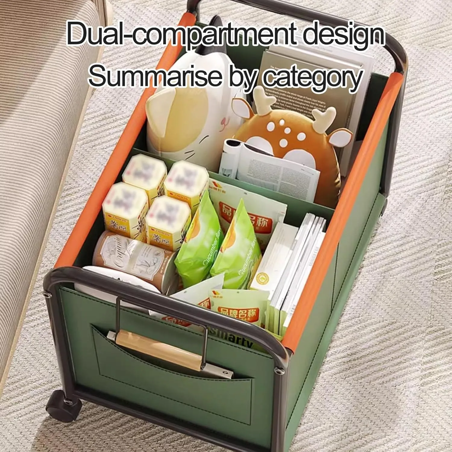 Wheeled Laundry Basket with Oxford Fabric Bag, Clothes Storage Basket, Partition Design Rolling Laundry Basket Storage Cart for Bathrooms, Bedrooms, Dormitories, Laundry Rooms(Gray,64x37x65cm/25x15x26