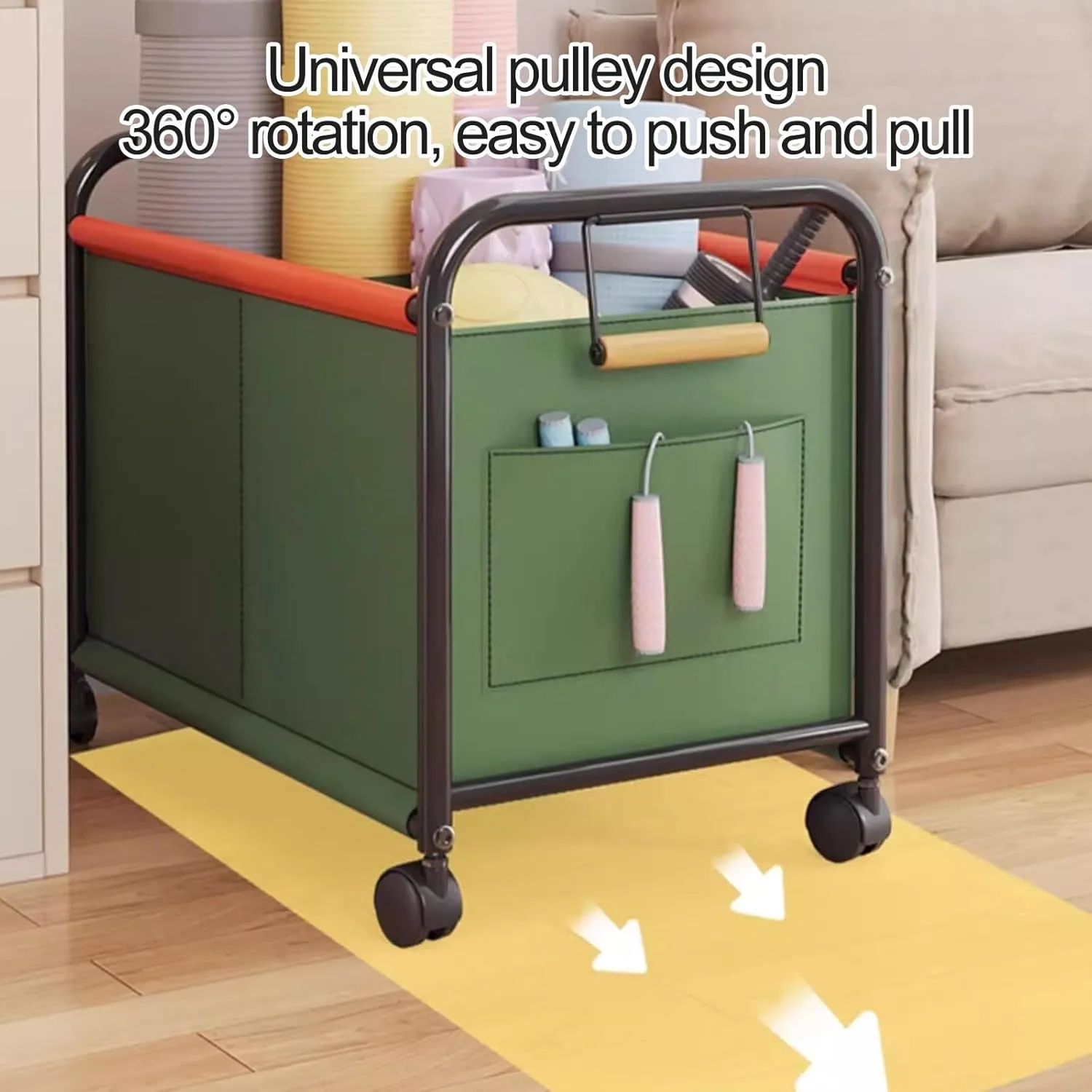 Wheeled Laundry Basket with Oxford Fabric Bag, Clothes Storage Basket, Partition Design Rolling Laundry Basket Storage Cart for Bathrooms, Bedrooms, Dormitories, Laundry Rooms(Gray,64x37x65cm/25x15x26