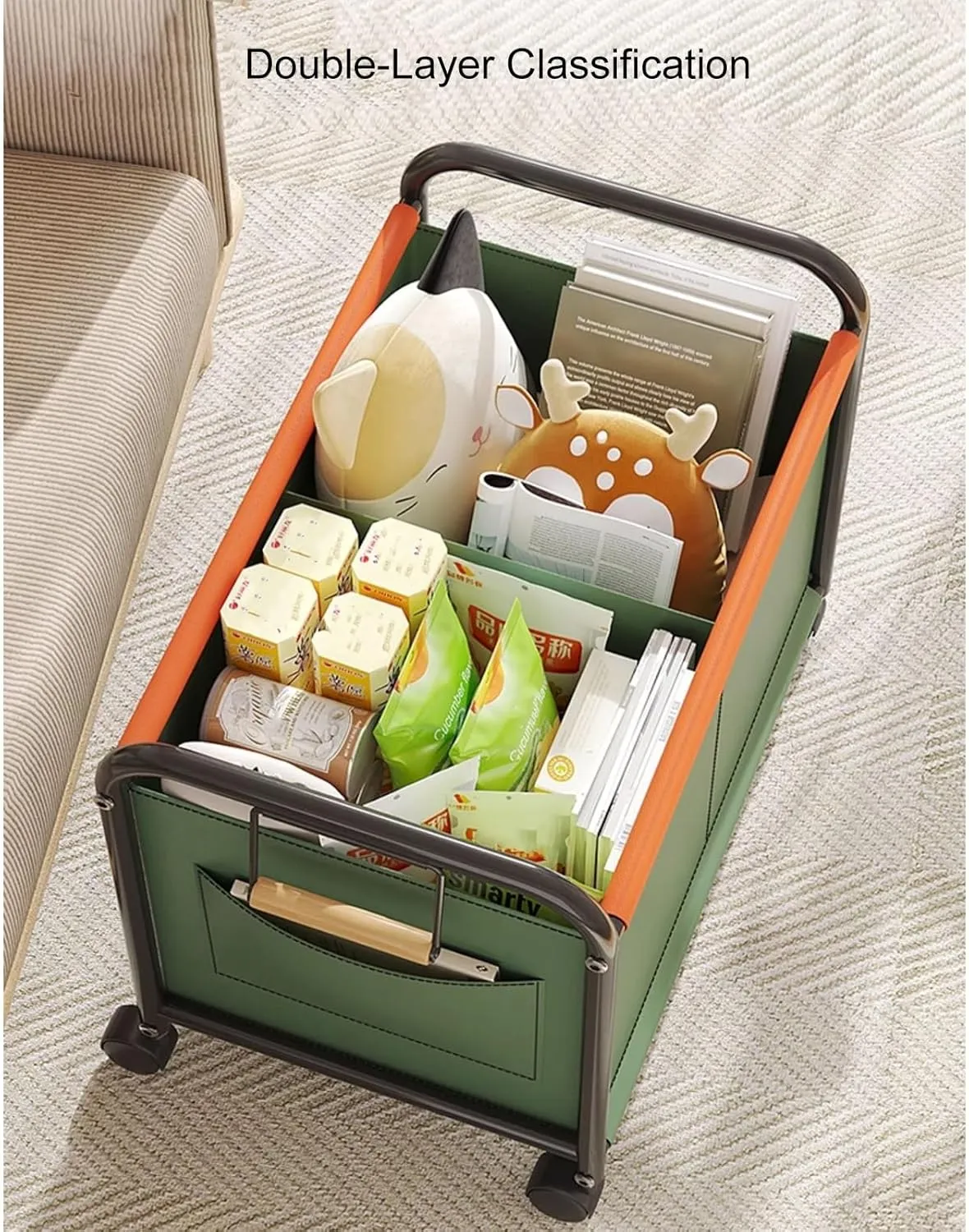 Wheeled Laundry Basket With Oxford Fabric Bag, Partition Design Rolling Laundry Cart, Rolling Small Commercial Utility Cart(Gray,Medium)