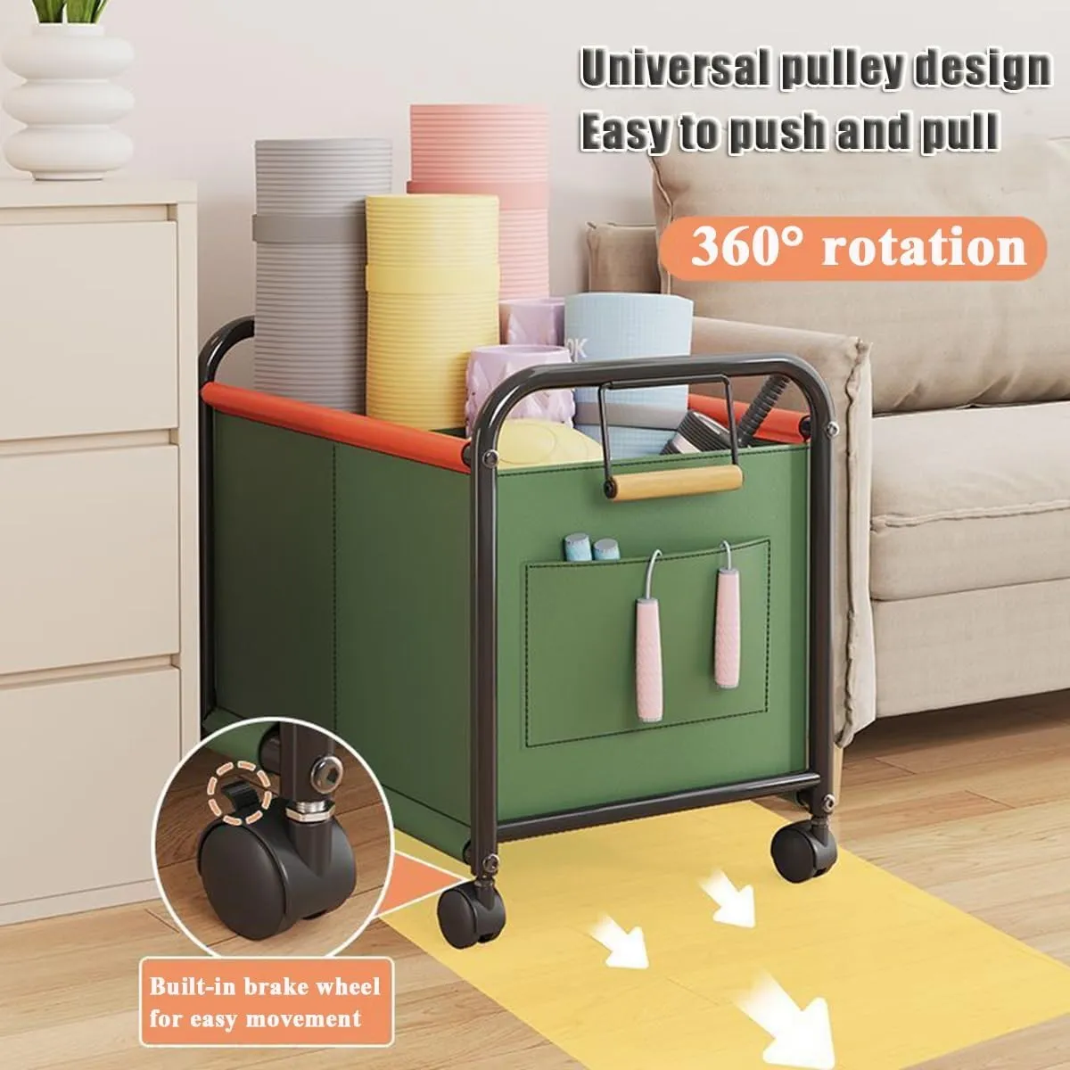 Wheeled Laundry Basket with Oxford Fabric Bag, Rolling Laundry Basket,Clothes Storage Basket, Partition Design Rolling Laundry Basket Storage Cart for Bathrooms, Bedrooms, Dormitories(Beige,63.5x37x48