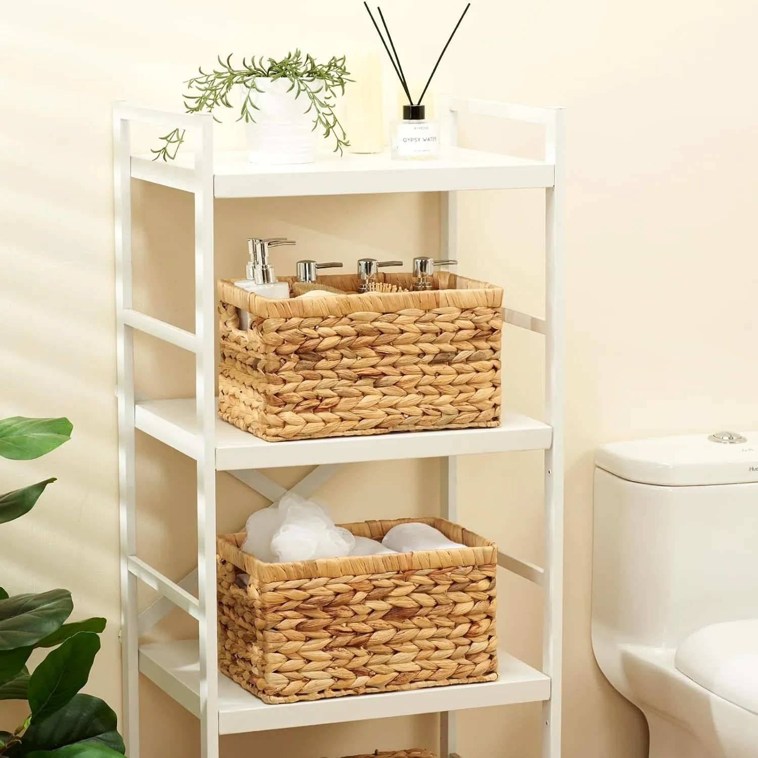 Wicker Storage Basket, Water Hyacinth Storage Baskets with Built-in Handles, Large Wicker Baskets for Storage, 2 Pack Wicker Baskets for Organizing, Natural