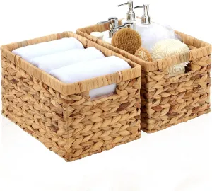 Wicker Storage Basket, Water Hyacinth Storage Baskets with Built-in Handles, Large Wicker Baskets for Storage, 2 Pack Wicker Baskets for Organizing, Natural