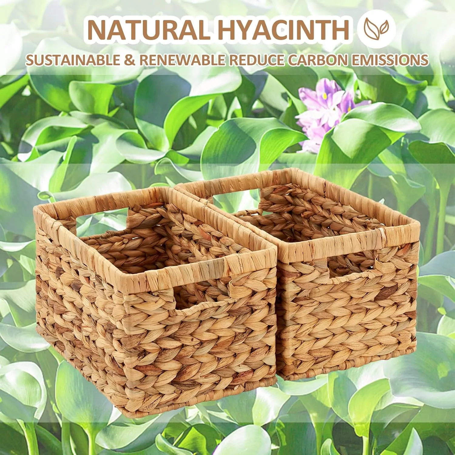 Wicker Storage Basket, Water Hyacinth Storage Baskets with Built-in Handles, Large Wicker Baskets for Storage, 2 Pack Wicker Baskets for Organizing, Natural