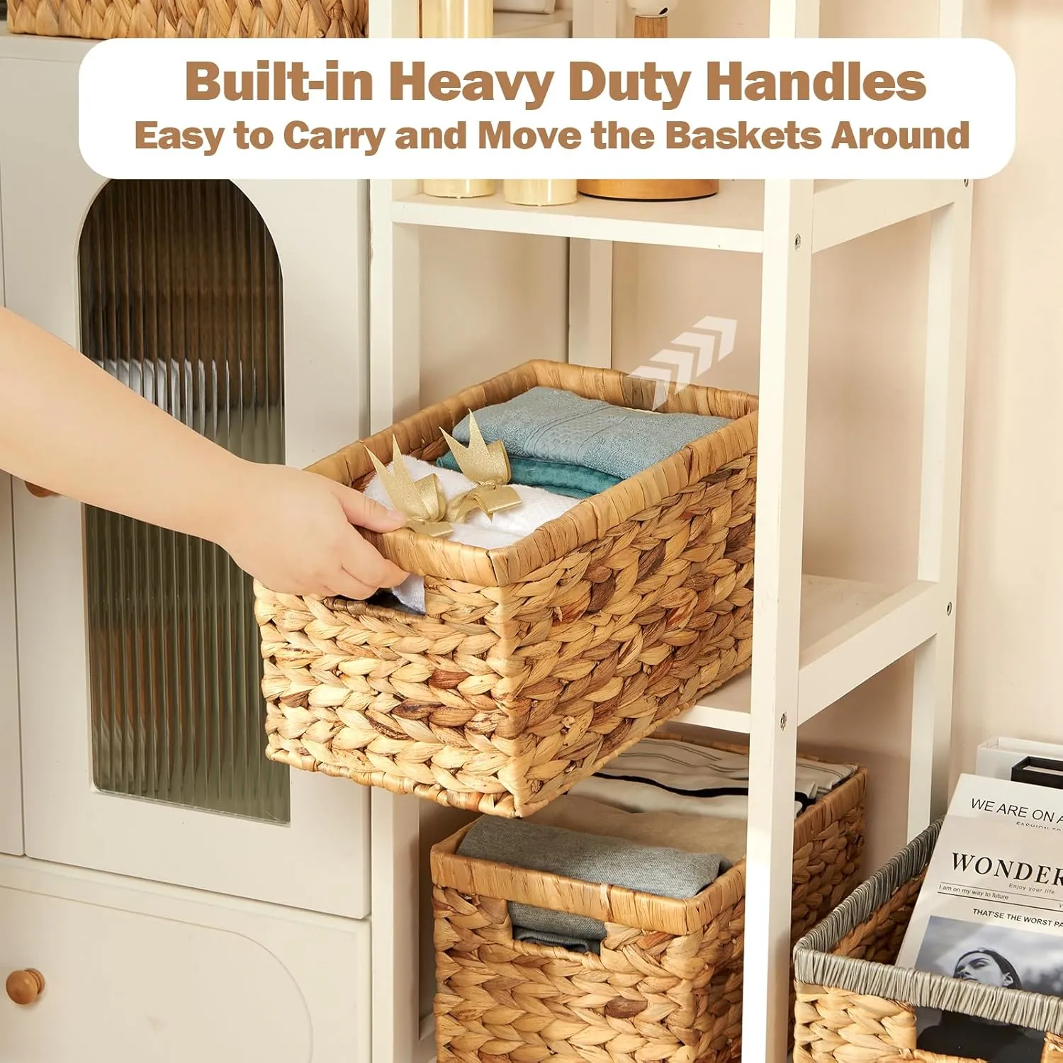 Wicker Storage Basket, Water Hyacinth Storage Baskets with Built-in Handles, Large Wicker Baskets for Storage, 2 Pack Wicker Baskets for Organizing, Natural