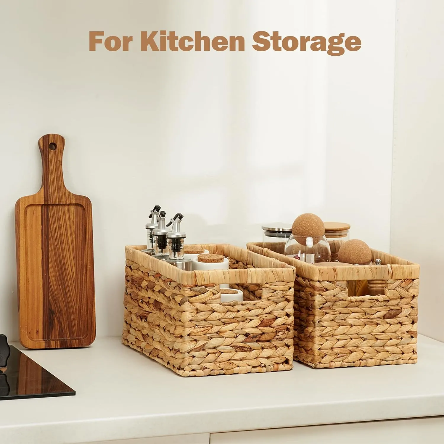 Wicker Storage Basket, Water Hyacinth Storage Baskets with Built-in Handles, Large Wicker Baskets for Storage, 2 Pack Wicker Baskets for Organizing, Natural