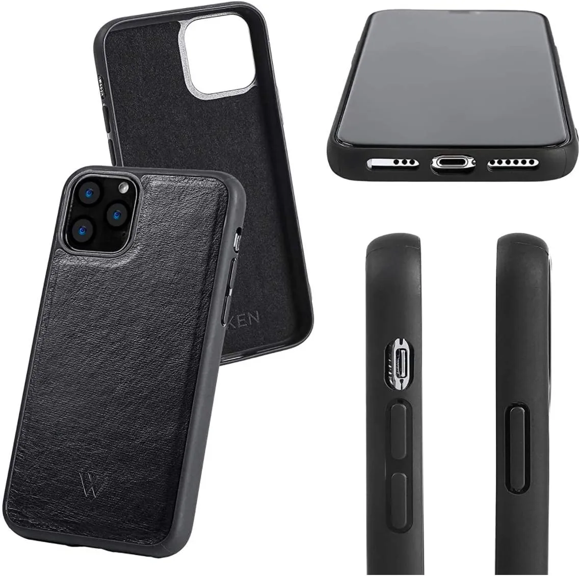 Wilken Wallet Case with Detachable Magnetic Phone Case Compatible with iPhone 14 Plus | Compatible with MagSafe & Wireless Charging | Top Grain Leather | Custom Metal Buttons (14 Plus, Black)