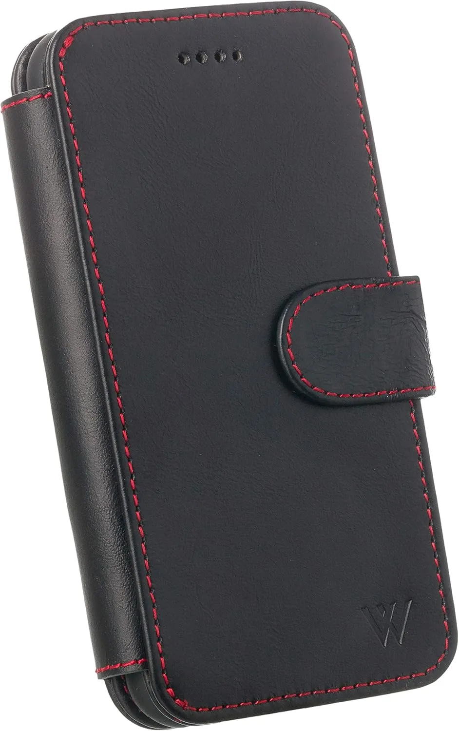 Wilken Wallet Case with Detachable Magnetic Phone Case Compatible with iPhone 14 Plus | Compatible with MagSafe & Wireless Charging | Top Grain Leather | Custom Metal Buttons (14 Plus, Black)