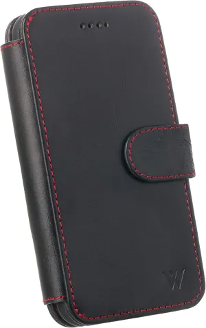 Wilken Wallet Case with Detachable Magnetic Phone Case Compatible with iPhone 14 Plus | Compatible with MagSafe & Wireless Charging | Top Grain Leather | Custom Metal Buttons (14 Plus, Black)