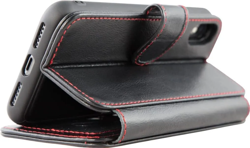 Wilken Wallet Case with Detachable Magnetic Phone Case Compatible with iPhone 14 Plus | Compatible with MagSafe & Wireless Charging | Top Grain Leather | Custom Metal Buttons (14 Plus, Black)