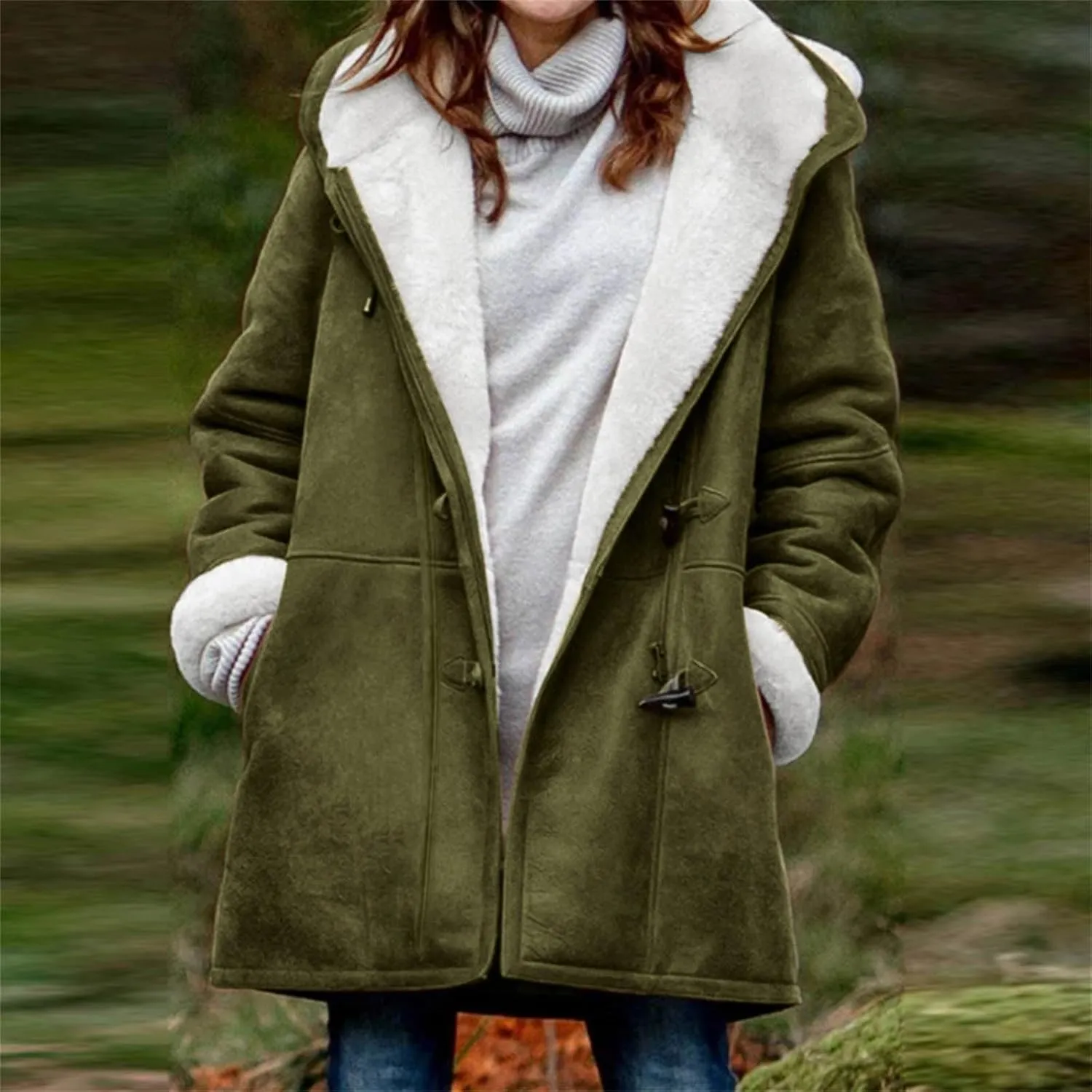 Winter Coats for Women 2024 Trendy Warm Plus Size Sherpa Fleece Lined Jackets Faux Suede Hooded Parka Coat Peacoat