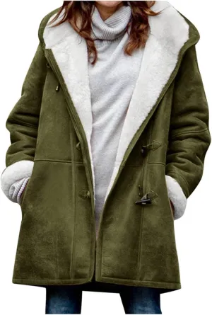 Winter Coats for Women 2024 Trendy Warm Plus Size Sherpa Fleece Lined Jackets Faux Suede Hooded Parka Coat Peacoat