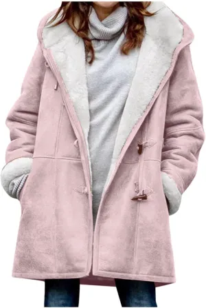 Winter Coats for Women 2024 Trendy Warm Plus Size Sherpa Fleece Lined Jackets Faux Suede Hooded Parka Coat Peacoat