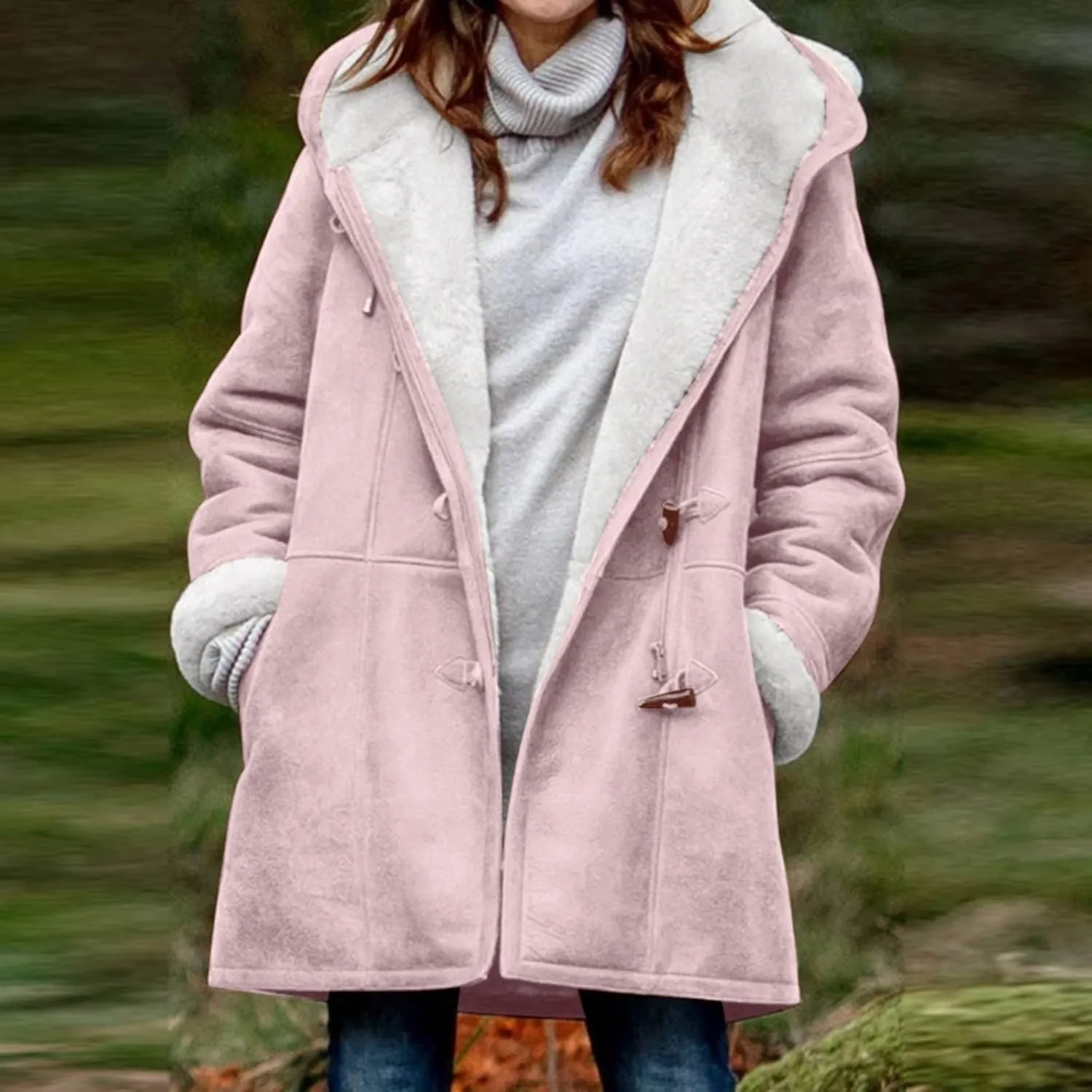 Winter Coats for Women 2024 Trendy Warm Plus Size Sherpa Fleece Lined Jackets Faux Suede Hooded Parka Coat Peacoat