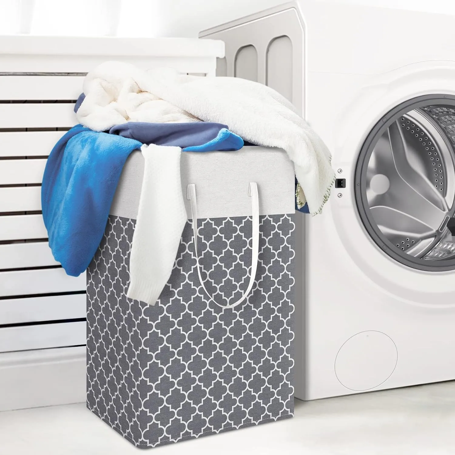 WISELIFE 2-Pack Laundry Hamper 75L Collapsible Large Laundry Baskets with Easy Carry Handles Freestanding Waterproof Clothes Hamper Storage Basket for Toys Clothes Organizer - 24.4" (H), Clover Grey