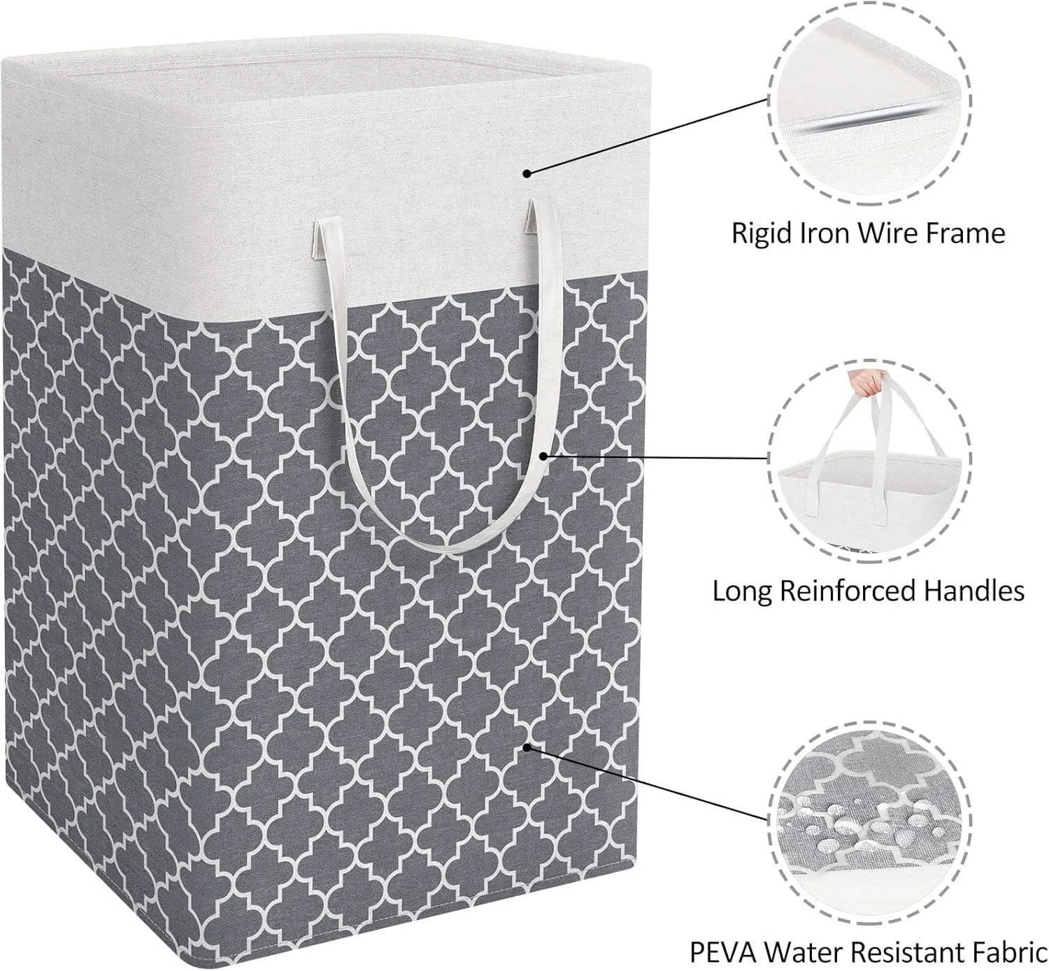 WISELIFE 2-Pack Laundry Hamper 75L Collapsible Large Laundry Baskets with Easy Carry Handles Freestanding Waterproof Clothes Hamper Storage Basket for Toys Clothes Organizer - 24.4" (H), Clover Grey