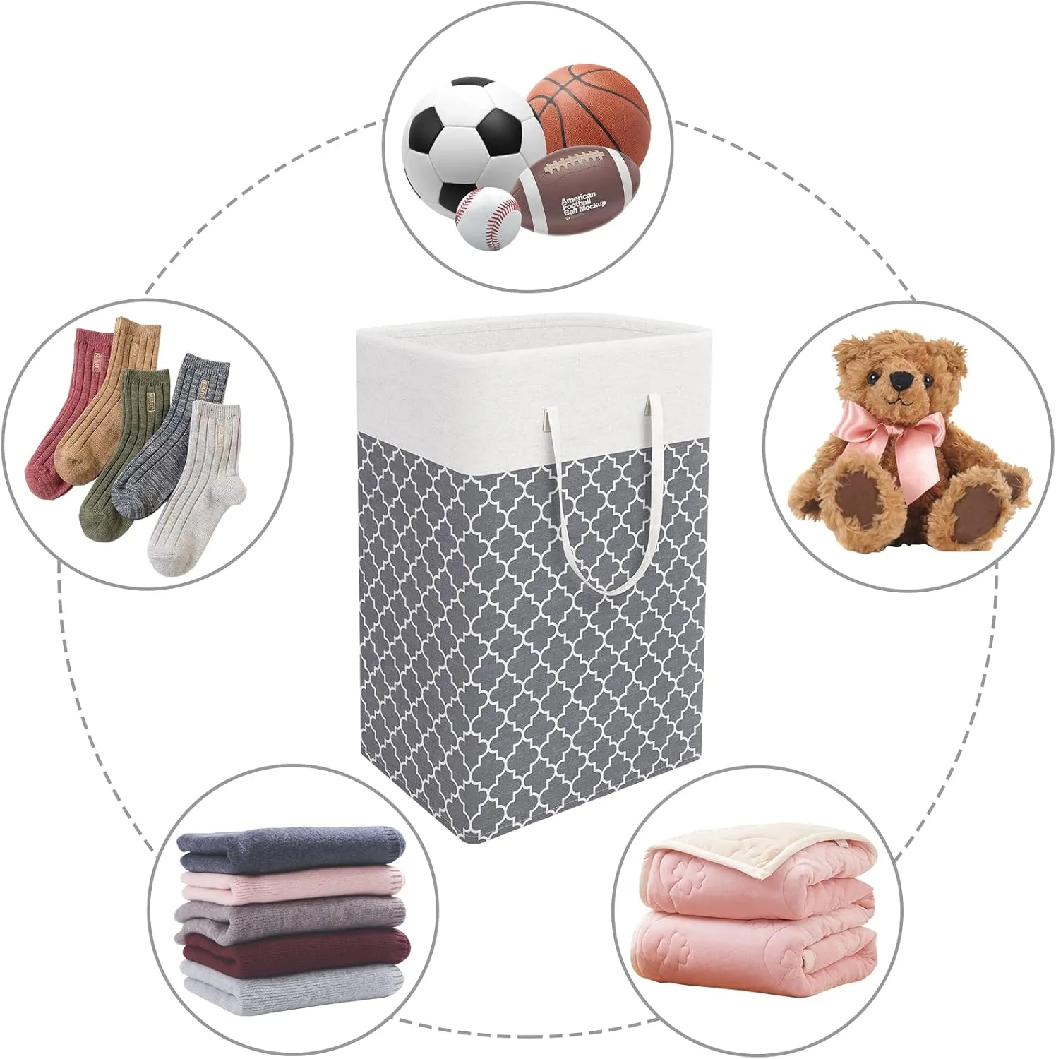 WISELIFE 2-Pack Laundry Hamper 75L Collapsible Large Laundry Baskets with Easy Carry Handles Freestanding Waterproof Clothes Hamper Storage Basket for Toys Clothes Organizer - 24.4" (H), Clover Grey