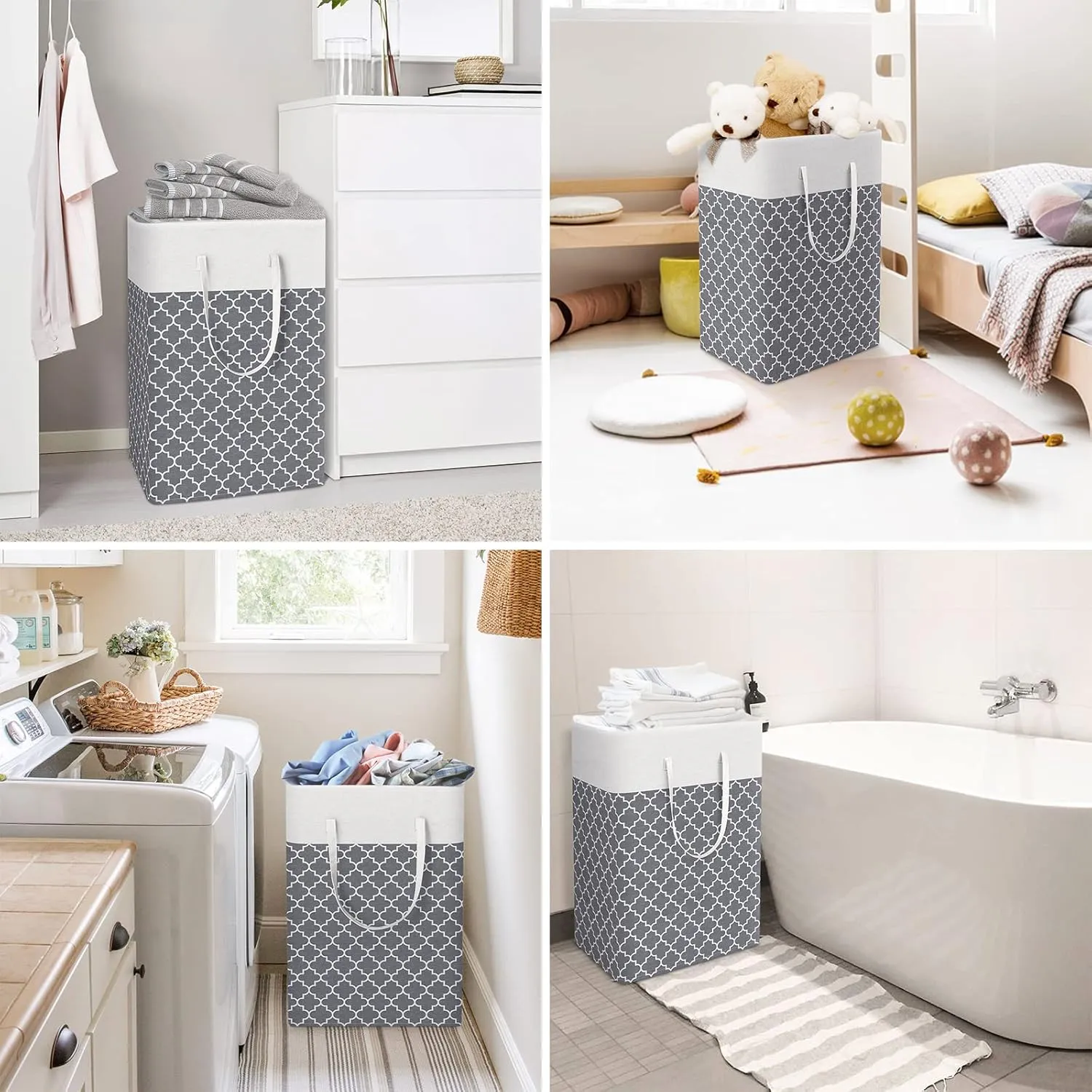 WISELIFE 2-Pack Laundry Hamper 75L Collapsible Large Laundry Baskets with Easy Carry Handles Freestanding Waterproof Clothes Hamper Storage Basket for Toys Clothes Organizer - 24.4" (H), Clover Grey