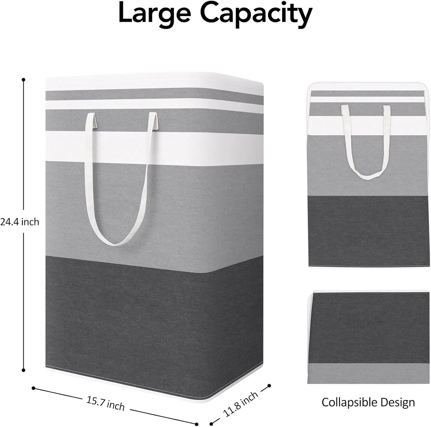 WISELIFE 2-Pack Laundry Hamper, 75L, Collapsible, Waterproof, Cotton Blend, Gradient Grey