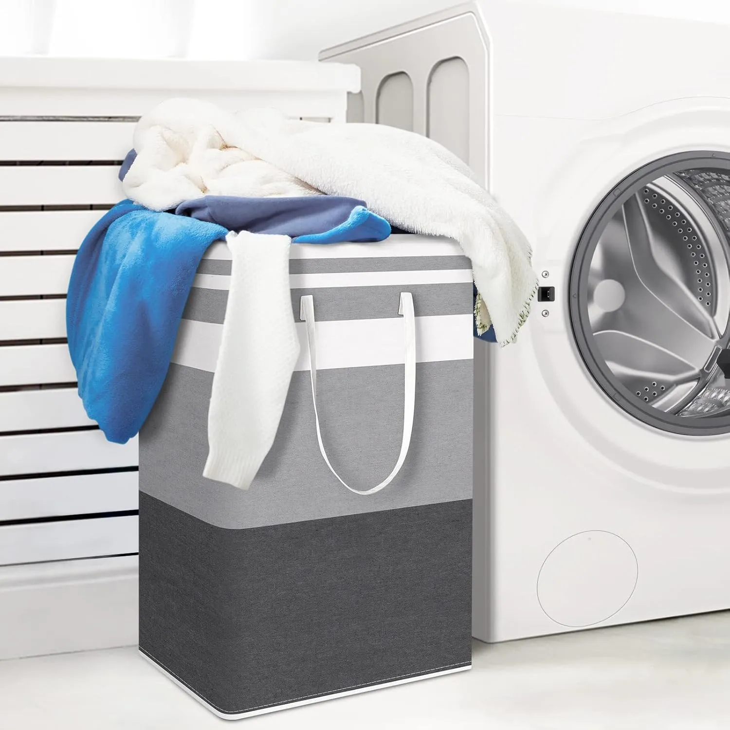 WISELIFE 2-Pack Laundry Hamper, 75L, Collapsible, Waterproof, Cotton Blend, Gradient Grey