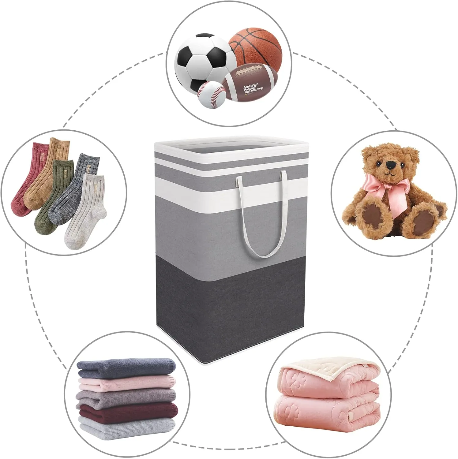 WISELIFE 2-Pack Laundry Hamper, 75L, Collapsible, Waterproof, Cotton Blend, Gradient Grey