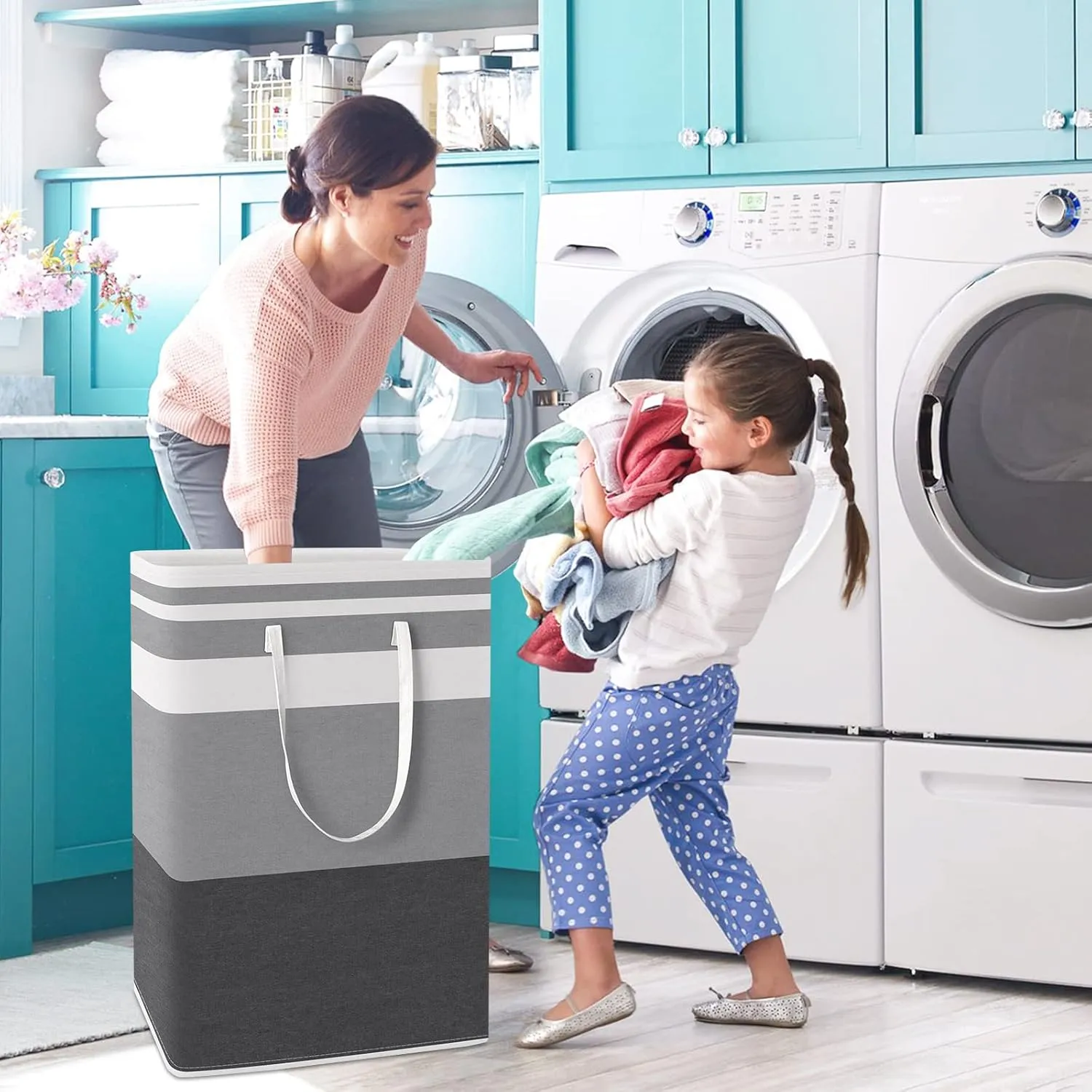 WISELIFE 2-Pack Laundry Hamper, 75L, Collapsible, Waterproof, Cotton Blend, Gradient Grey