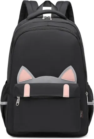 Women Casual Cat Backpack Purse Cute School Bookbag for Teen Girl Black