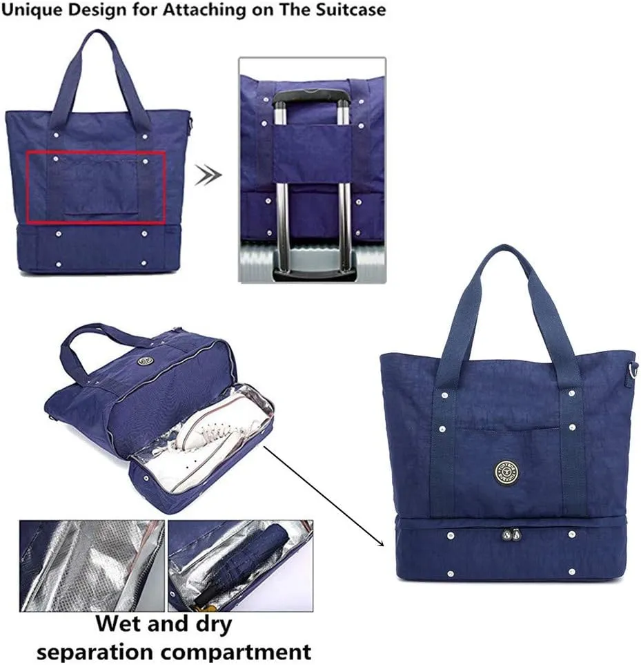 Women Tote Shoulder Handbags Large Waterproof Nylon Travel Gym Bag Weekender Bag