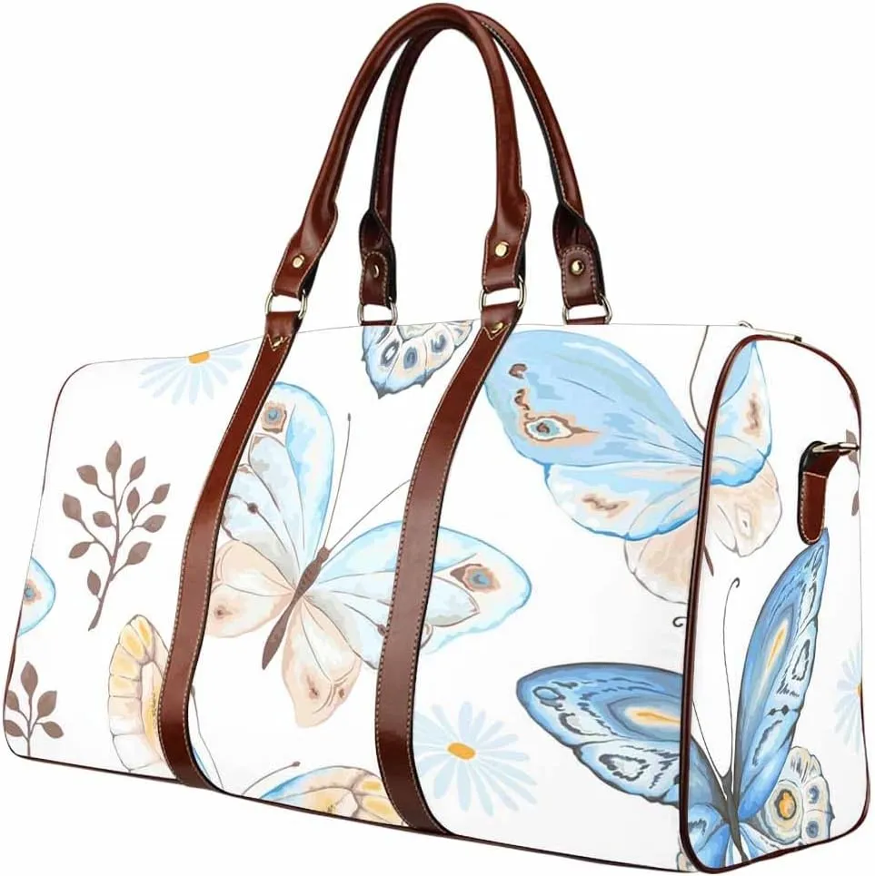 Womens Duffle Bags For Traveling Flying Blue Butterflies Foldable Travel Duffle Bag For Women, Small Gym Bag Travel Duffle Bag Carry On Weekender Bag With Compartment(Type-1,18.62"x 8.5"x 9.65")