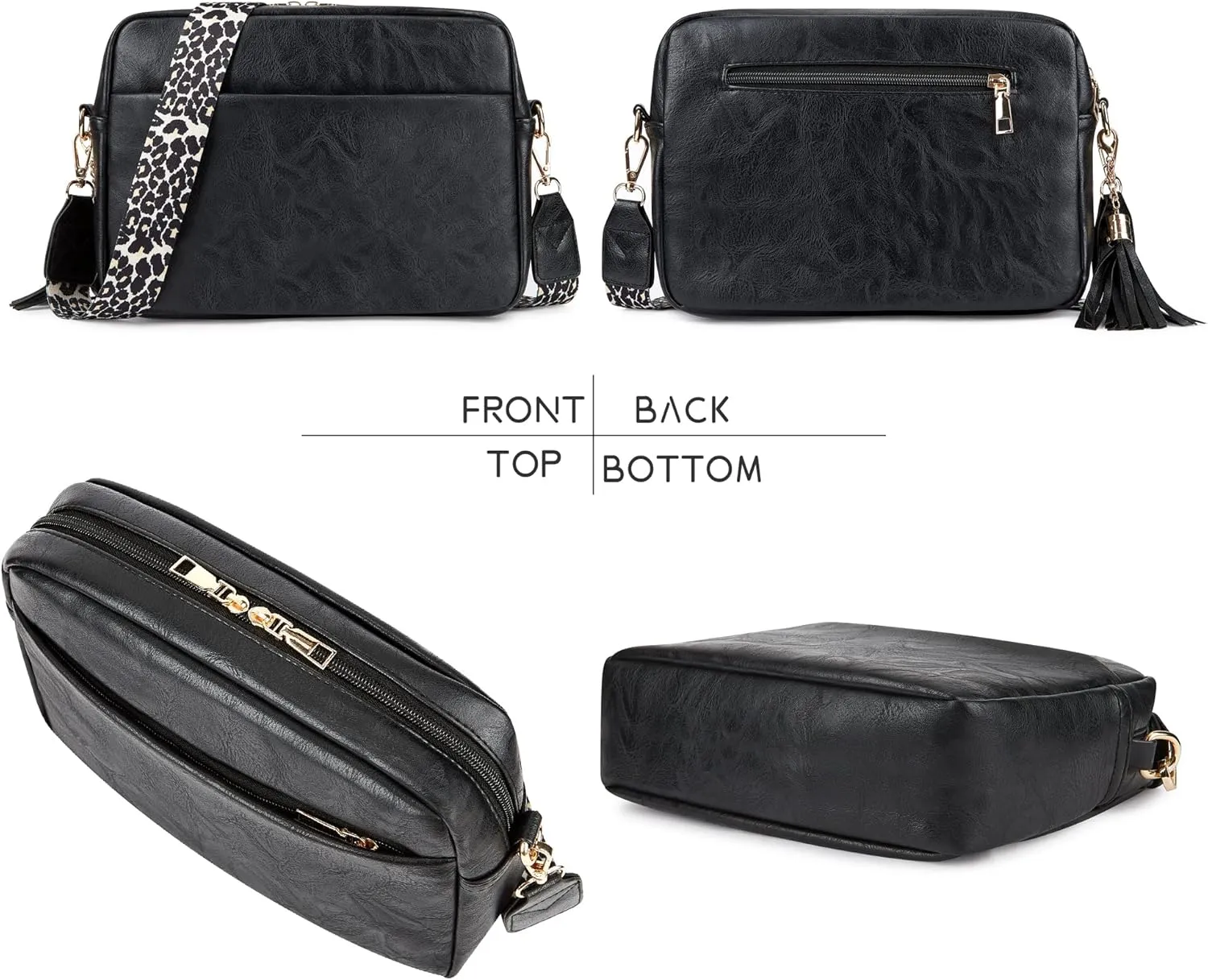 Women's Leather Crossbody Bag Zipper Shoulder Camera Purse