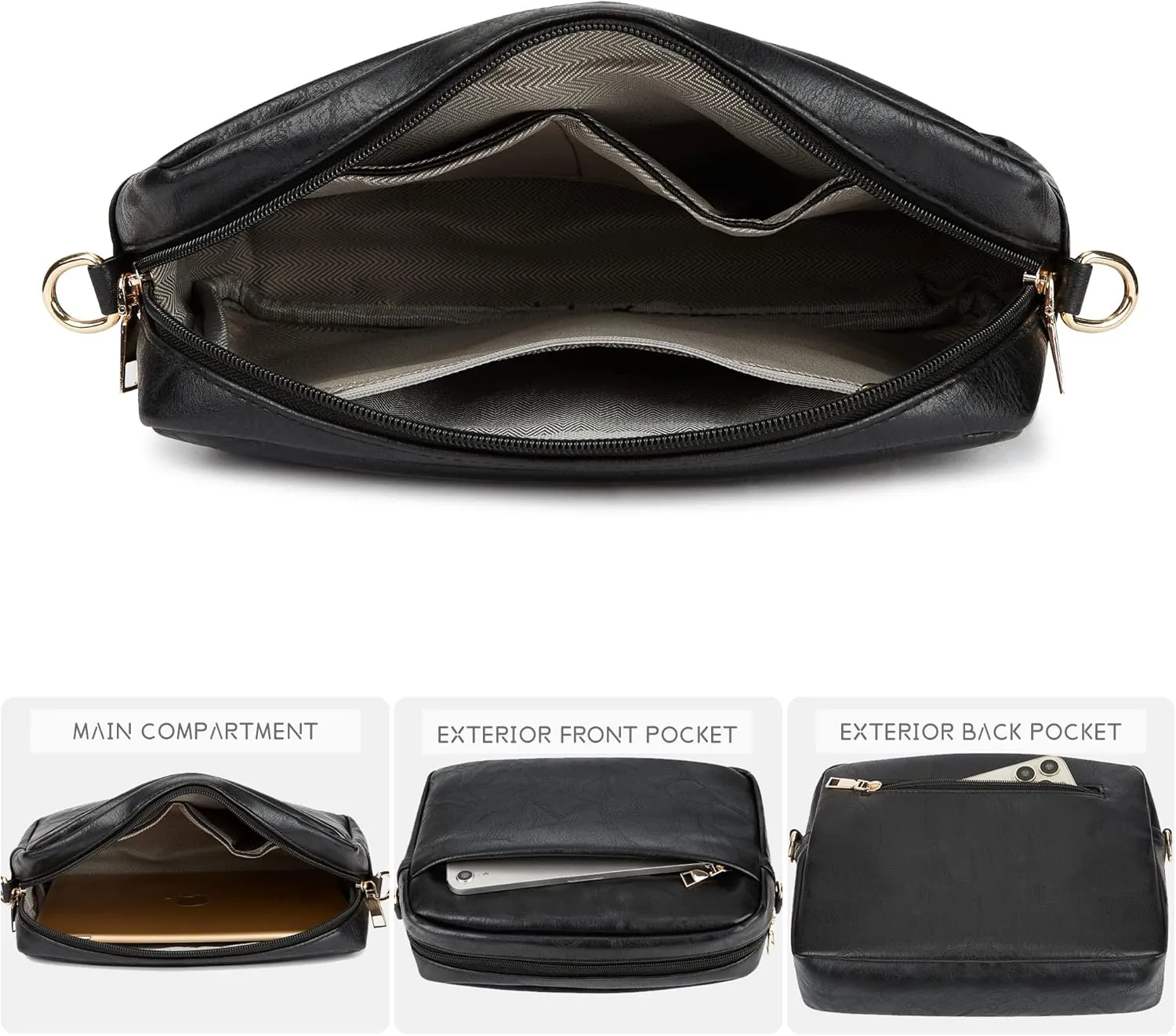 Women's Leather Crossbody Bag Zipper Shoulder Camera Purse