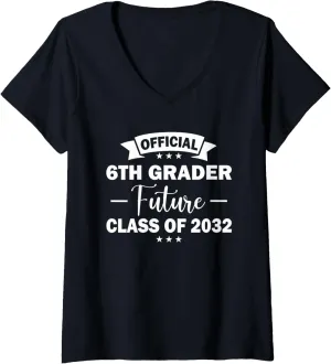 Womens Official 6th Grader Future Class of 2032 First Day School V-Neck T-Shirt