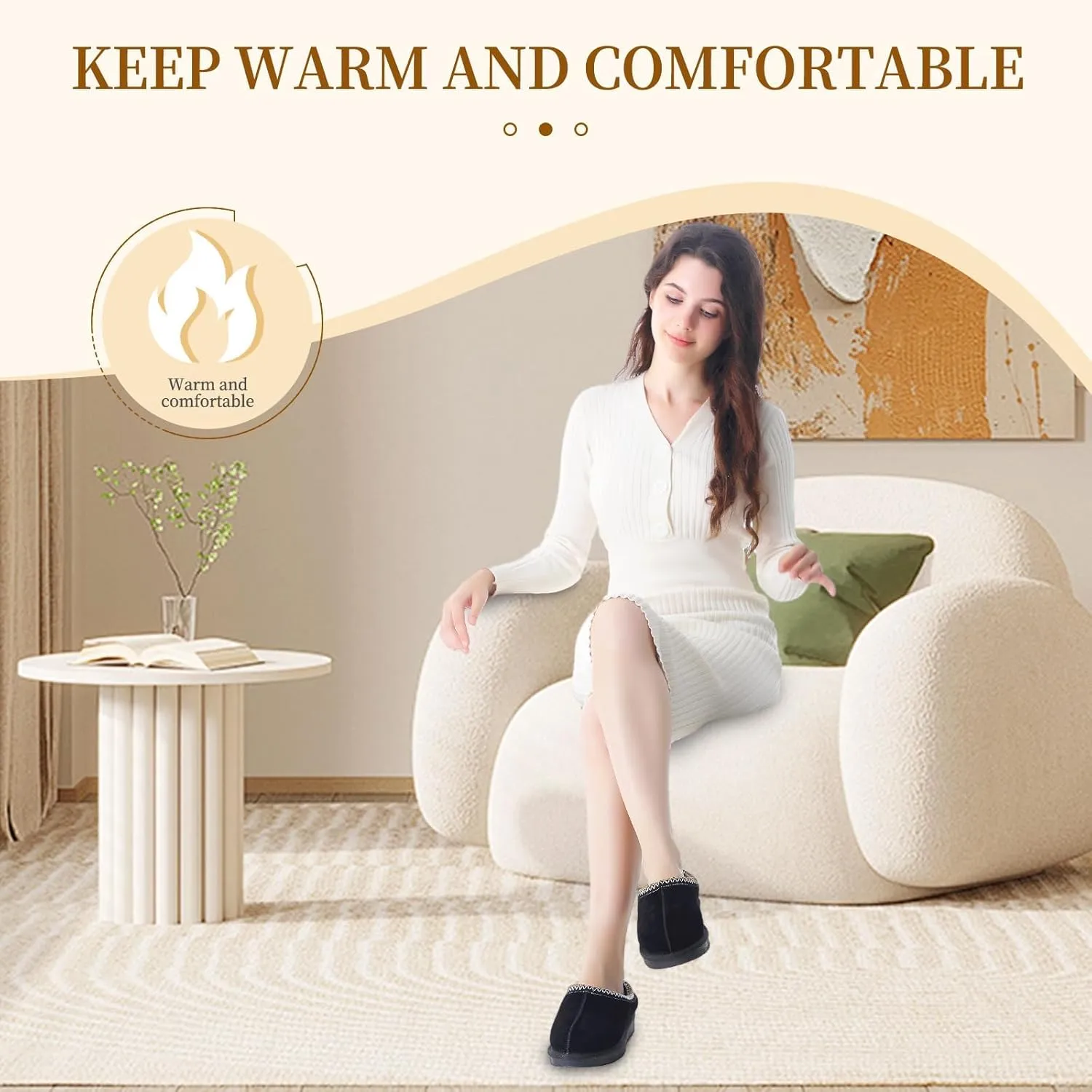 Women's Slipper Platform Mini Boots Indoor Slippers Slip on Fur Fleece Lined Suede Comfy Fur Fleece Lined Short Ankle Boots