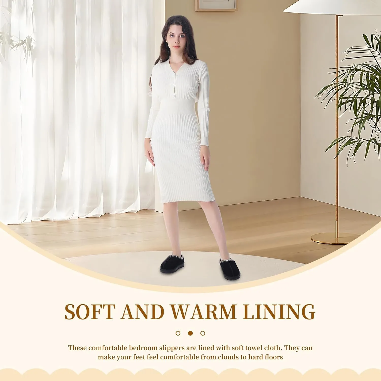 Women's Slipper Platform Mini Boots Indoor Slippers Slip on Fur Fleece Lined Suede Comfy Fur Fleece Lined Short Ankle Boots
