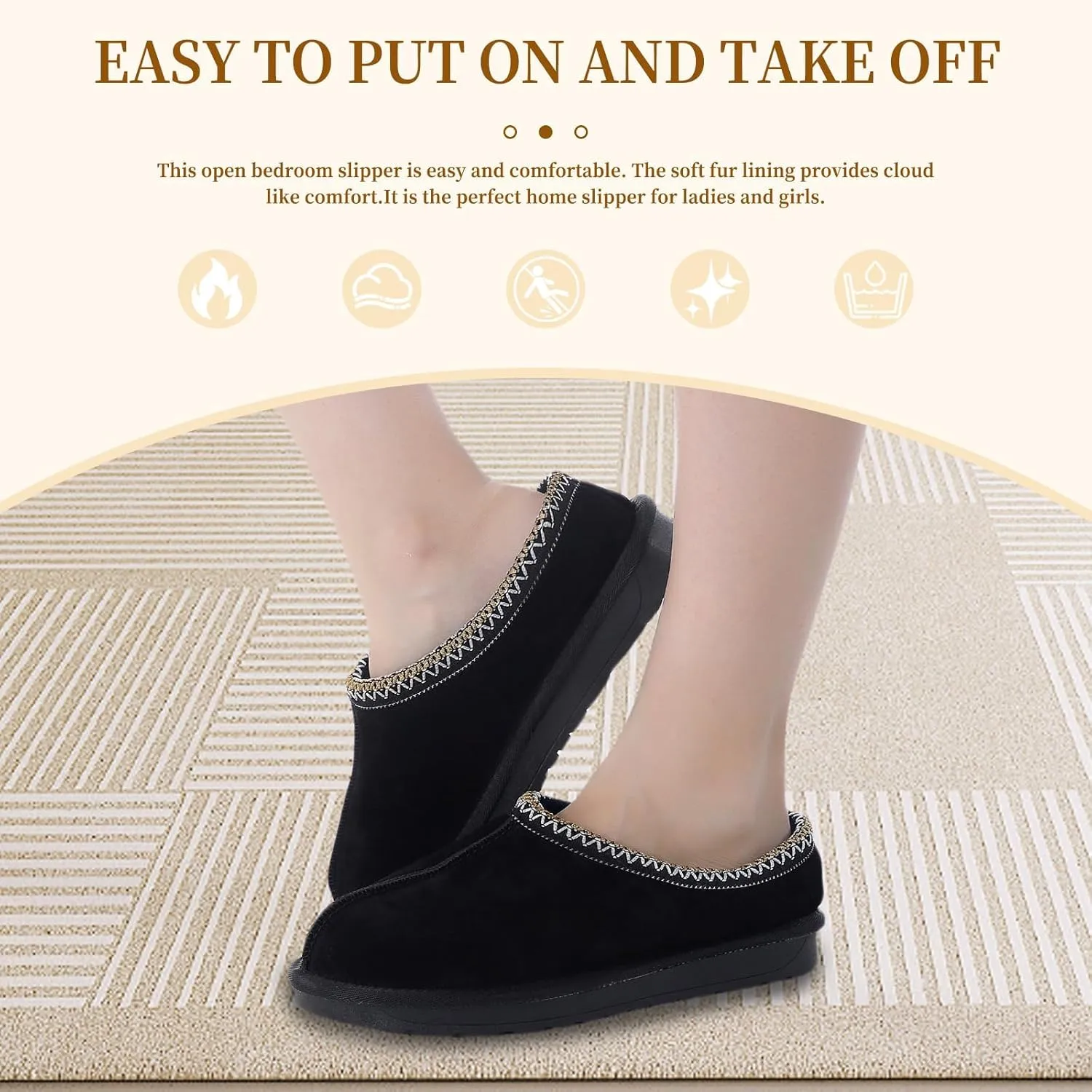 Women's Slipper Platform Mini Boots Indoor Slippers Slip on Fur Fleece Lined Suede Comfy Fur Fleece Lined Short Ankle Boots