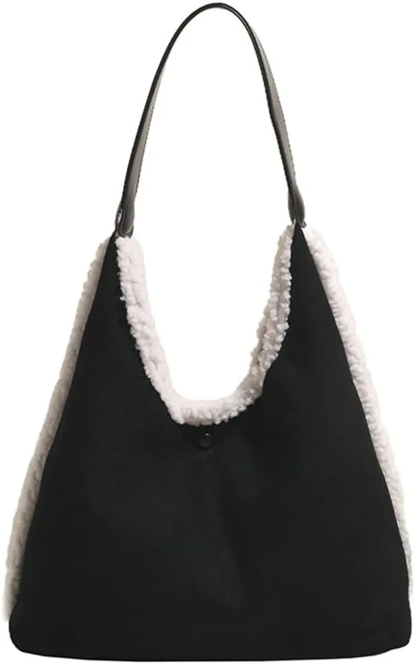 Women's Slouchy Suede Bag Tote Bag Trendy Faux Sherpa Lined Shoulder Handbag Top Handle Bag Fashion Winter Purse