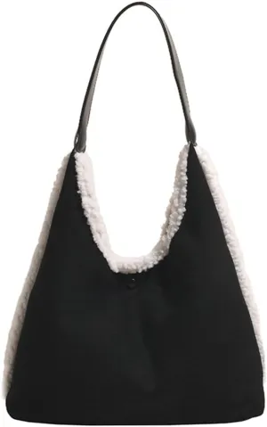 Women's Slouchy Suede Bag Tote Bag Trendy Faux Sherpa Lined Shoulder Handbag Top Handle Bag Fashion Winter Purse