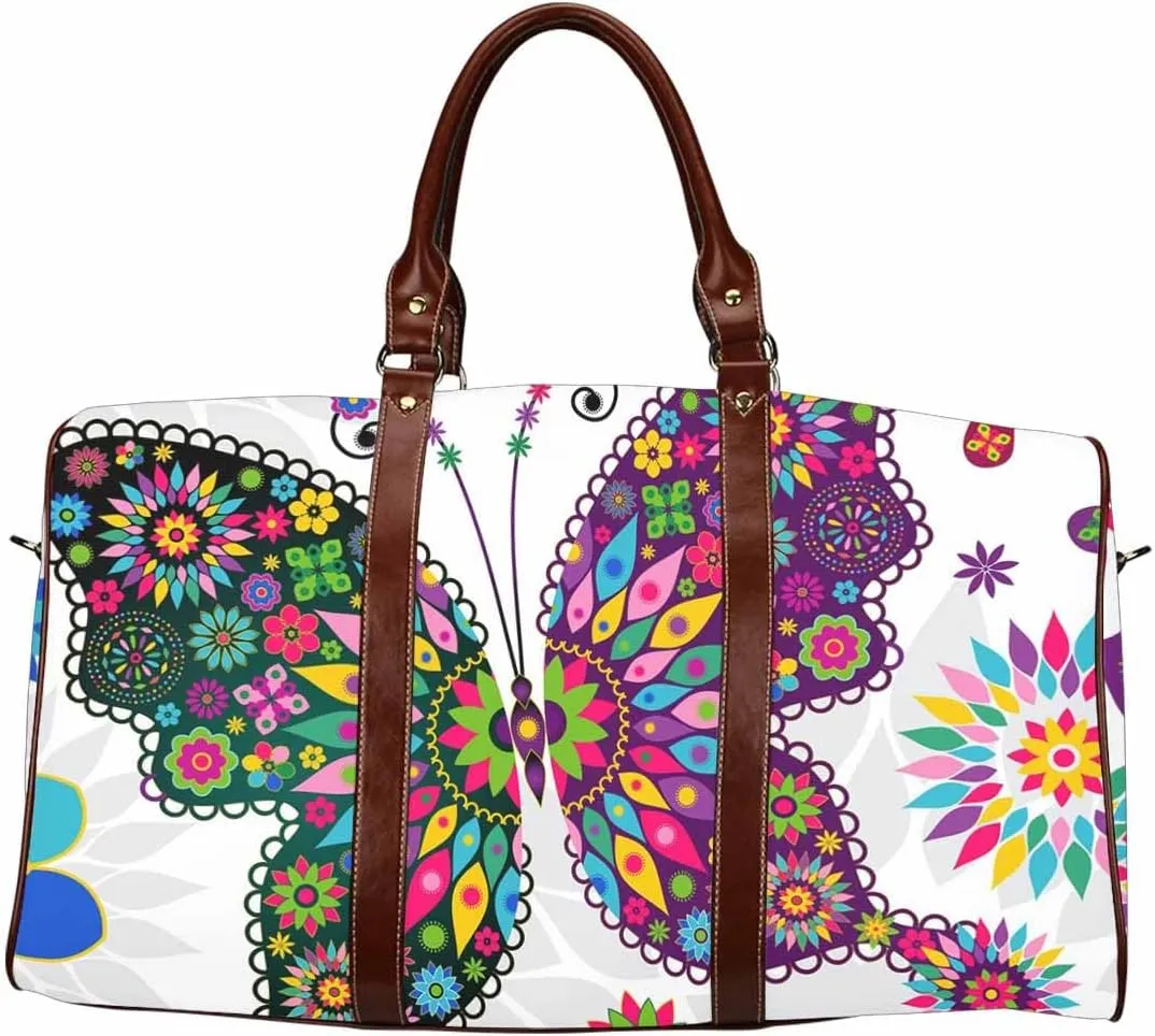 Womens Weekender Travel Bag Spring Butterflies Pattern Foldable Carry On Bag Travel Duffel Duffle Overnight For Women(Type-3,18.62"x 8.5"x 9.65")