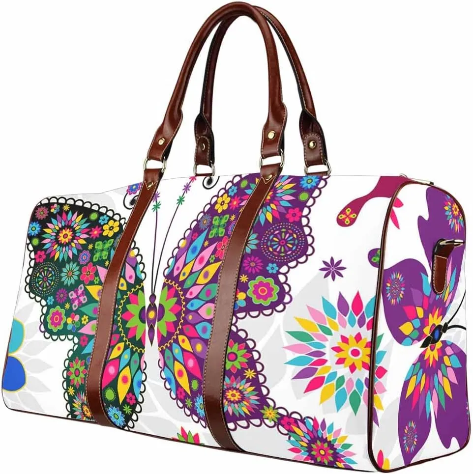 Womens Weekender Travel Bag Spring Butterflies Pattern Foldable Carry On Bag Travel Duffel Duffle Overnight For Women(Type-3,18.62"x 8.5"x 9.65")