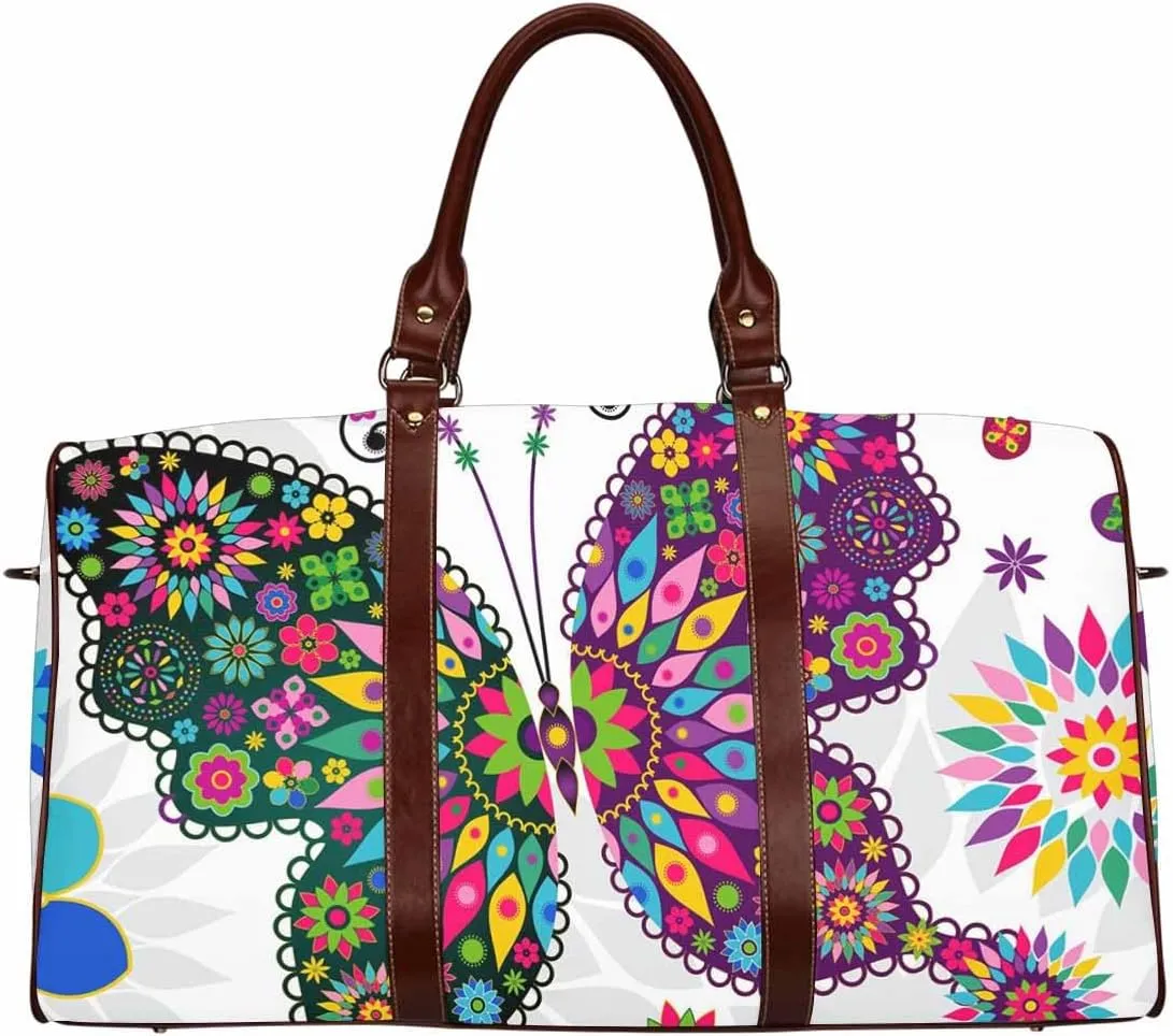 Womens Weekender Travel Bag Spring Butterflies Pattern Foldable Carry On Bag Travel Duffel Duffle Overnight For Women(Type-3,18.62"x 8.5"x 9.65")