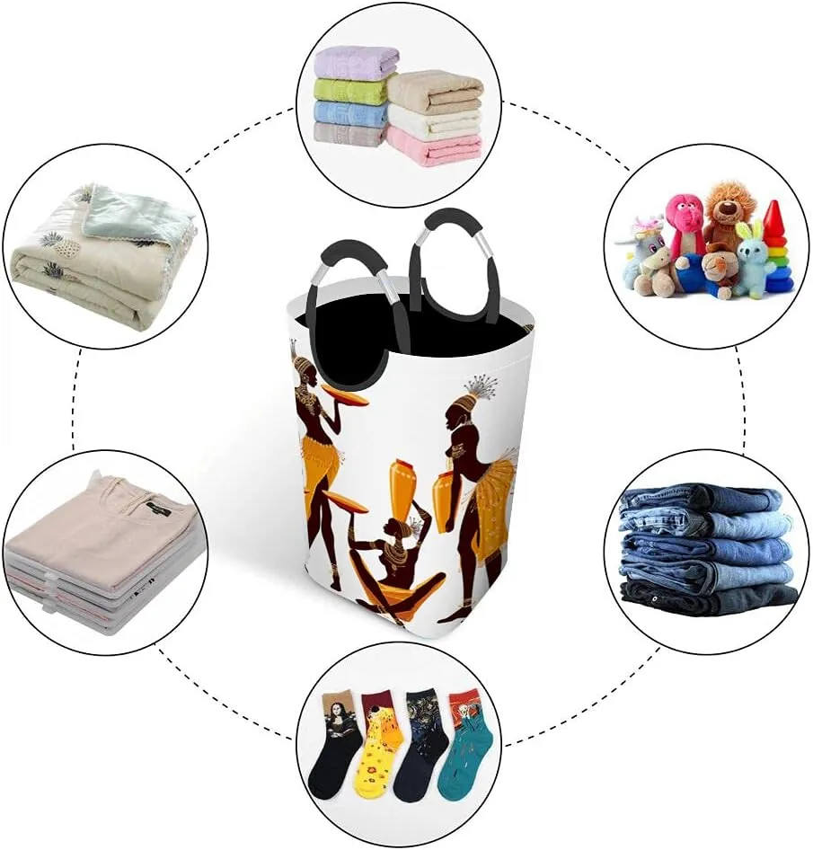 Wondertify African Women Laundry Hamper Jewelry Costume Orange Vase Clothes Basket With Easy Carry Handles For Clothes Organizer Toys Storage