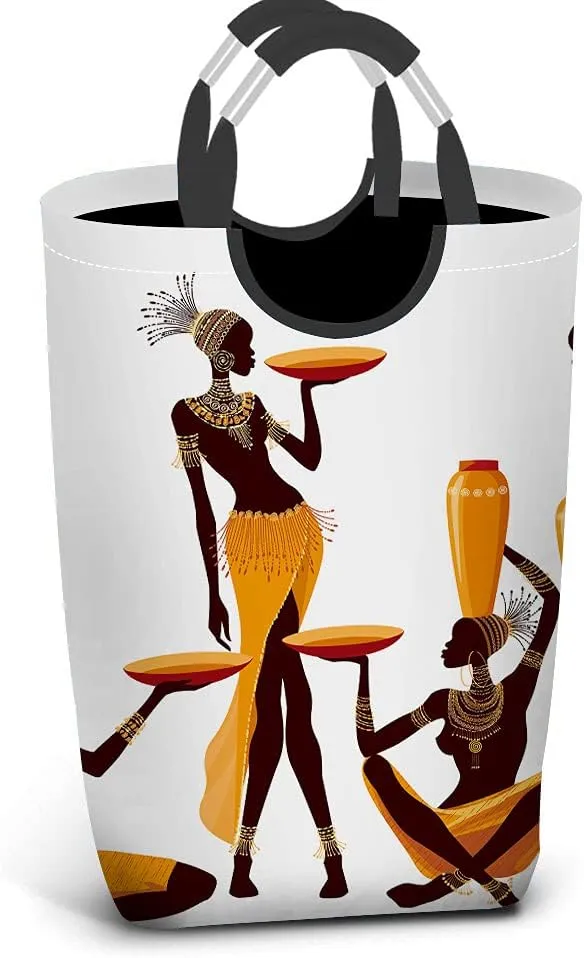 Wondertify African Women Laundry Hamper Jewelry Costume Orange Vase Clothes Basket With Easy Carry Handles For Clothes Organizer Toys Storage
