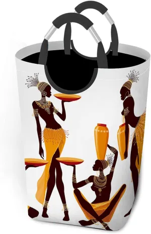 Wondertify African Women Laundry Hamper Jewelry Costume Orange Vase Clothes Basket With Easy Carry Handles For Clothes Organizer Toys Storage