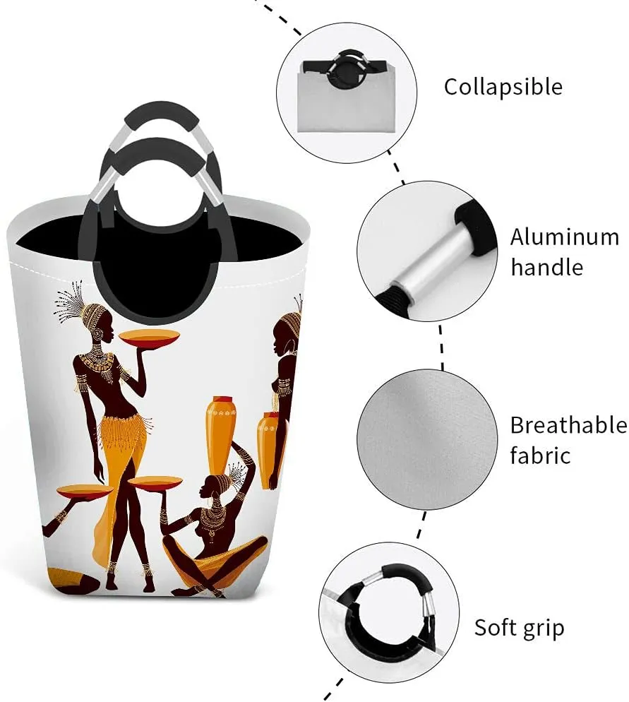 Wondertify African Women Laundry Hamper Jewelry Costume Orange Vase Clothes Basket With Easy Carry Handles For Clothes Organizer Toys Storage