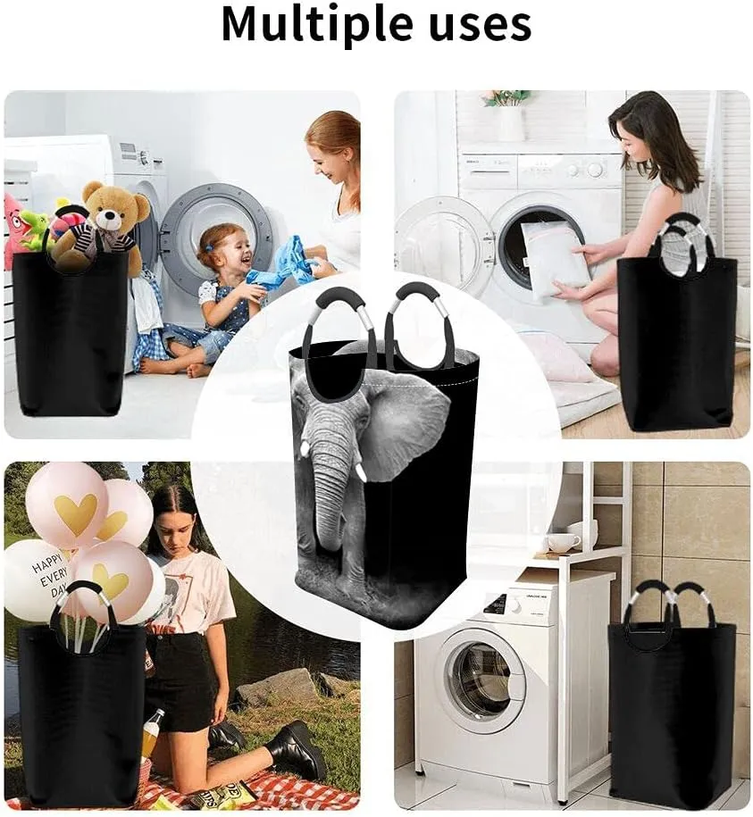 Wondertify Elephant Laundry Hamper African Wild Jungle Old Brown Animal Clothes Basket With Easy Carry Handles For Clothes Organizer Toys Storage Black