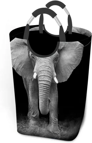 Wondertify Elephant Laundry Hamper African Wild Jungle Old Brown Animal Clothes Basket With Easy Carry Handles For Clothes Organizer Toys Storage Black
