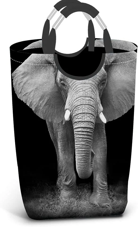 Wondertify Elephant Laundry Hamper African Wild Jungle Old Brown Animal Clothes Basket With Easy Carry Handles For Clothes Organizer Toys Storage Black